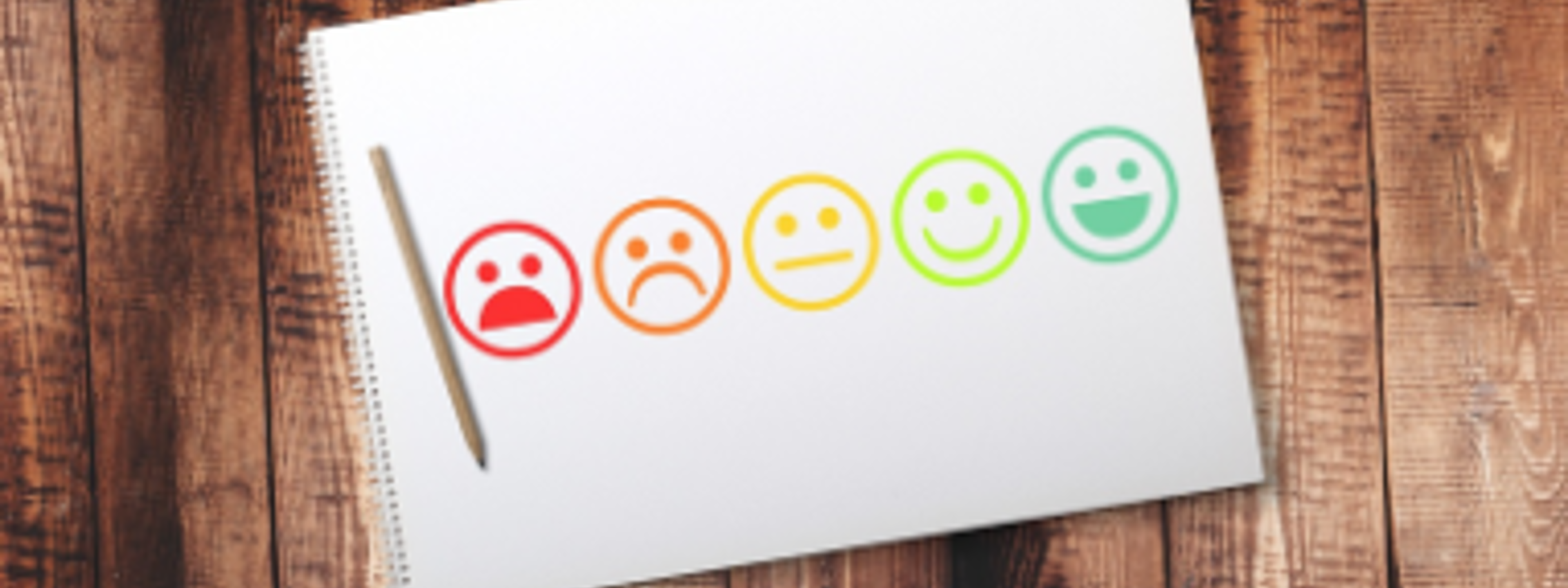 Bilde av svar skjema med fem ansikter som viser forskjellig humør